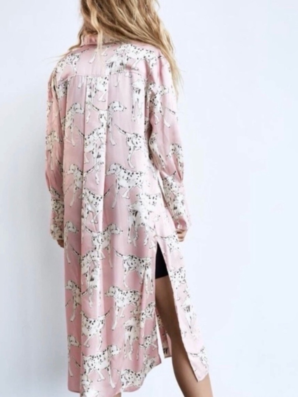 Zara Pink Dalmatian Dog Print Satin Shirt Dress Midi Long Sleeve XS - Picture 16 of 16